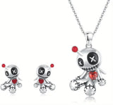 Voodoo doll necklace and earring set