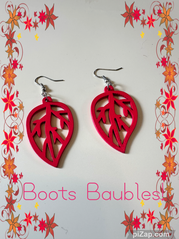 Hot pink wood leaf earrings