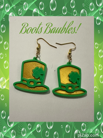 Leprechaun  Saint Patrick’s Day 3D printed clover hat earrings
