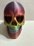 Rainbow variegated skull with hearts for eyes and nose 3D printed
