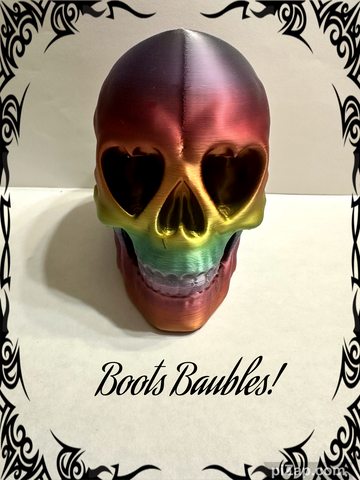 Rainbow variegated skull with hearts for eyes and nose 3D printed