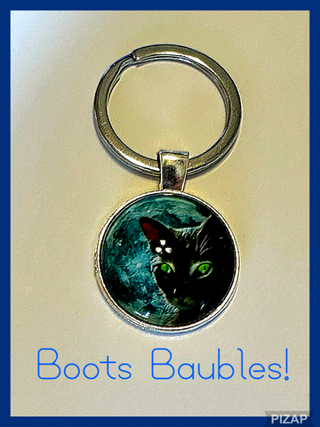 Black cat glass cabochon keychain