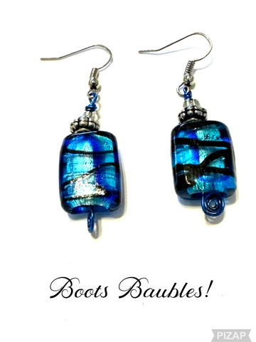 Blue glass beaded spiral earrings