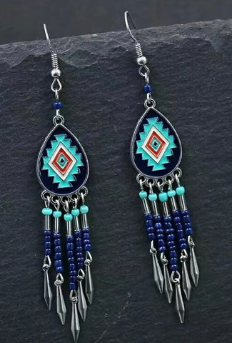 Turquoise bohemian fringe earrings