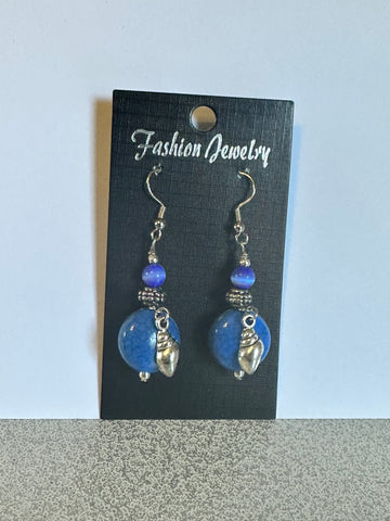 Dark blue and silver seashell earrings