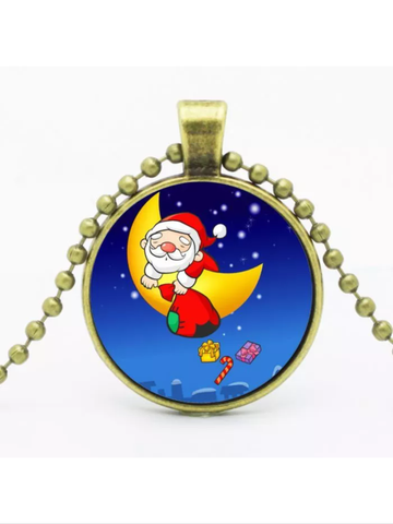 Santa clause glass cabochon necklace