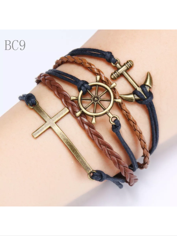 Nautical cross leather style bracelet