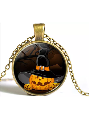 Glass pumpkin cabochon necklace