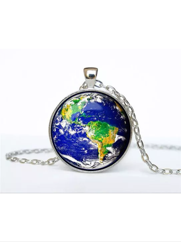 Planet earth glass cabochon necklace