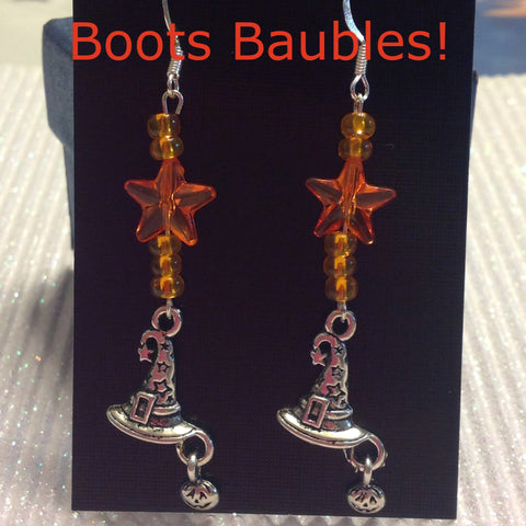 Witches hat earrings in orange