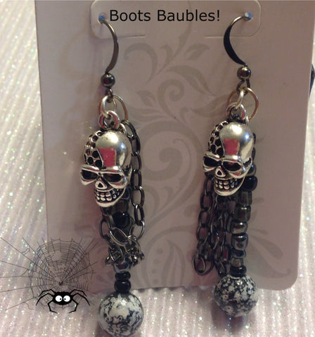 Skull and ball and chain earrings