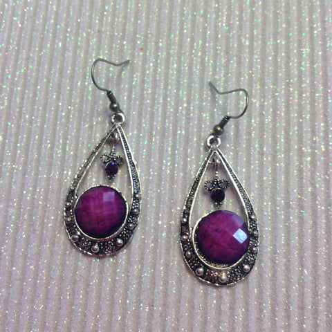 Purple Tibet silver crystal  teardrop earrings