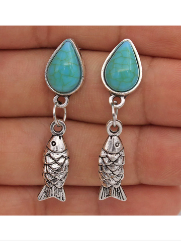Blue fish charm earrings