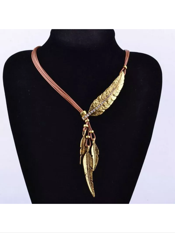 Leather style feather necklace