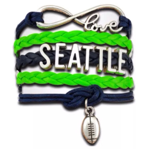Seattle Seahawks leather style football charm bracelet