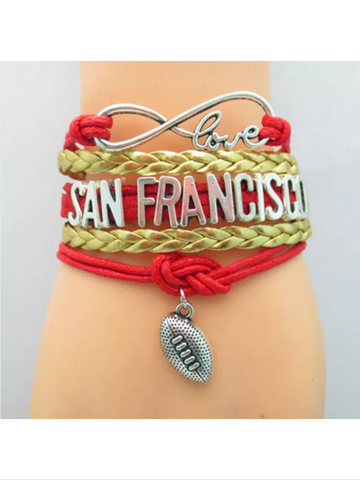 SAN Francisco 49ers leather style football charm bracelet