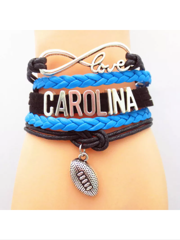 Carolina Panther leather style football charm bracelet
