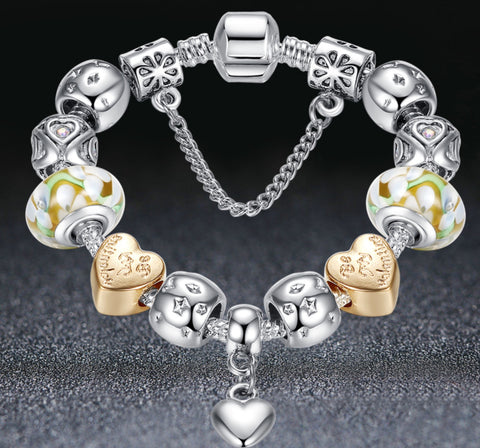 Heart silver and gold colored European style bracelet