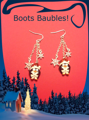 Penguin snowflake Christmas chain earrings
