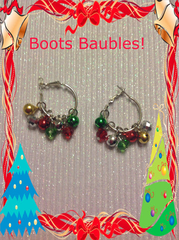 Christmas beaded bell hoop earrings