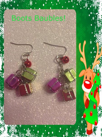 Present and bell Christmas earrings