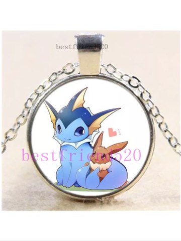 Vaporeon and eevee Pokémon glass cabochon necklace