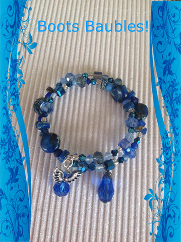 Royal blue imperial jasper and crystal memory wrap bracelet