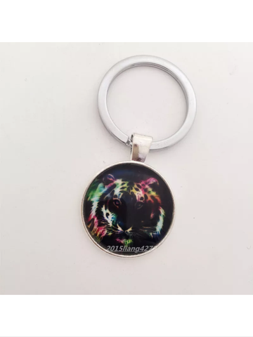 Rainbow tiger glass cabochon keychain