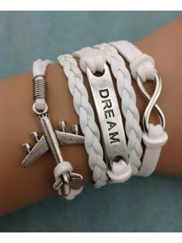 White Leather airplane bracelet