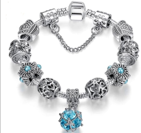 Blue crystal European style bracelet