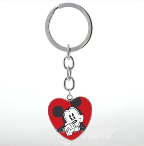 Mickey Mouse heart glass cabochon keychain