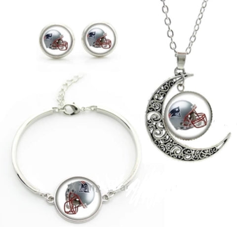 New England patriots glass cabochon moon jewelry set