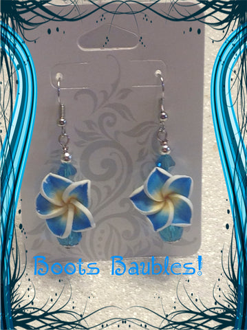 Blue polymer clay flower earrings