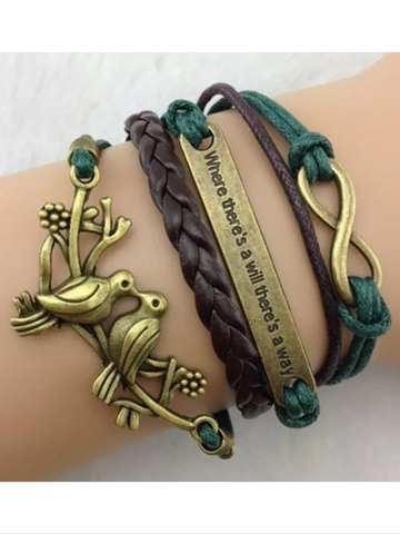 Green and brown leather style bracelet