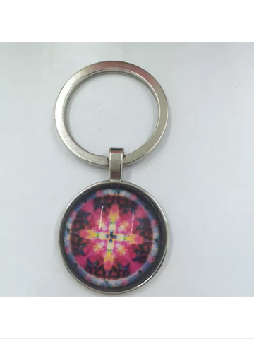Pink flower or star glass cabochon keychain