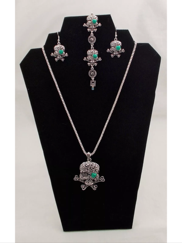 Turquoise skull and crossbones jewelry set
