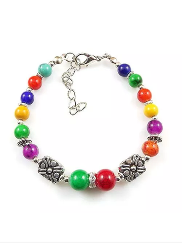 Multicolor beaded  flower bracelet