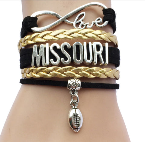 Leather style Missouri  college football bracelet
