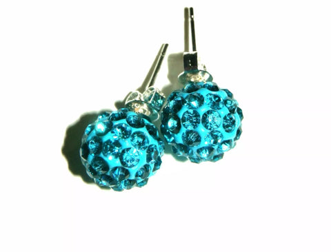Sky blue shamballa style silver plated post earrings