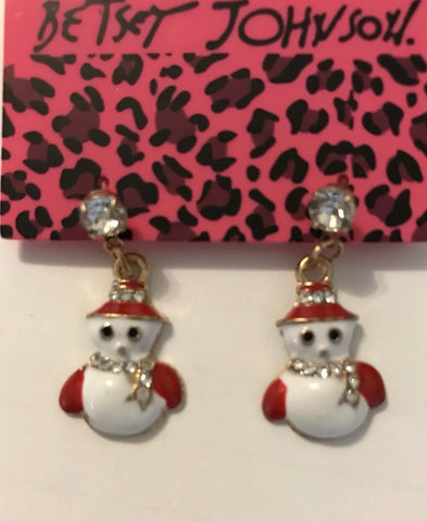 Betsey Johnson snowman rhinestone earrings