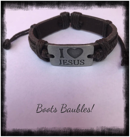 I love Jesus Leather Bracelet