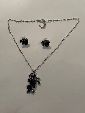 Purple rose necklace and earring set