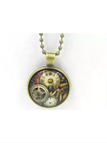Glass cabochon necklace with a compass watch