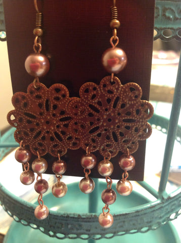 Flower chandelier style pearl earrings