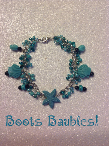 Turquoise starfish and sea shell bracelet