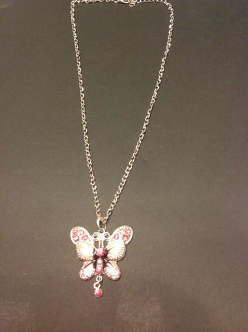 Pink butterfly rhinestone necklace