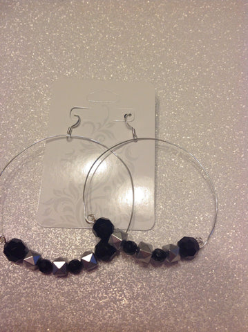 Extra large black and silver hoops