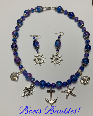 Ships Ahoy Glass beaded necklace and earrings