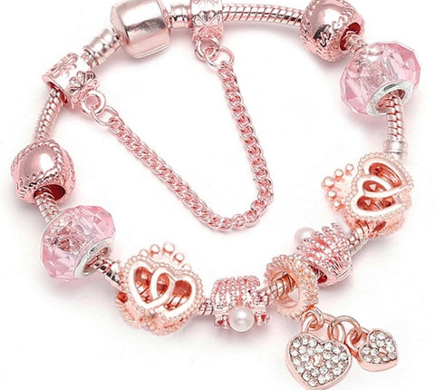 Rose Gold tone Heart European style bracelet