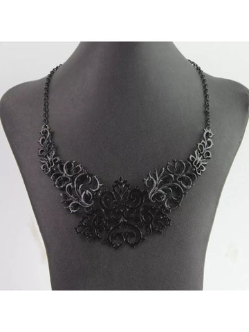 Metal bib style choker necklace in black